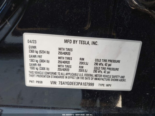 Продажа на аукционе авто 2023 Tesla Model Y Awd/long Range Dual Motor All-wheel Drive, vin: 7SAYGDEE3PA107999, номер лота: 46005973