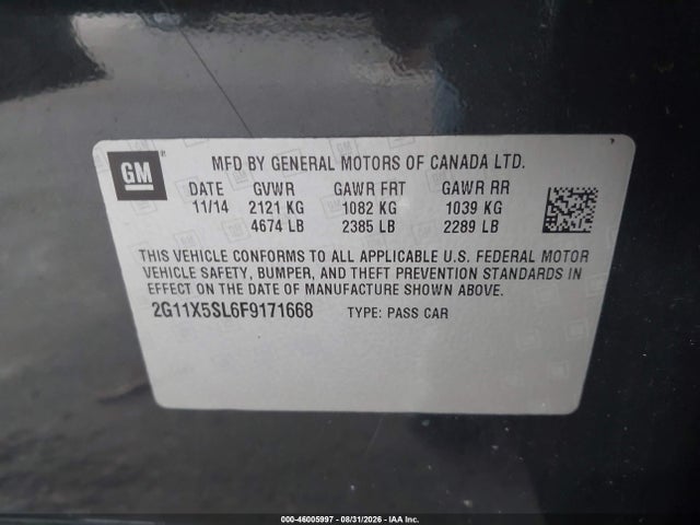 2015 Chevrolet Impala 1fl მანქანა იყიდება აუქციონზე, vin: 2G11X5SL6F9171668, აუქციონის ნომერი: 46005997