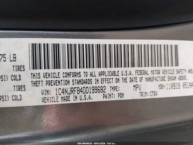 46006029 :رقم المزاد ، 1C4NJRFB4DD199682 vin ، 2013 Jeep Patriot Latitude مزاد بيع