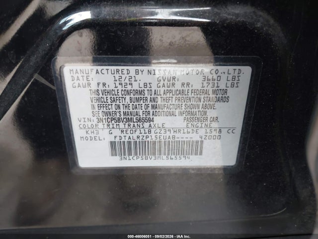 Продаж на аукціоні авто 2021 Nissan Kicks S Xtronic Cvt, vin: 3N1CP5BV3ML565594, номер лоту: 46006051
