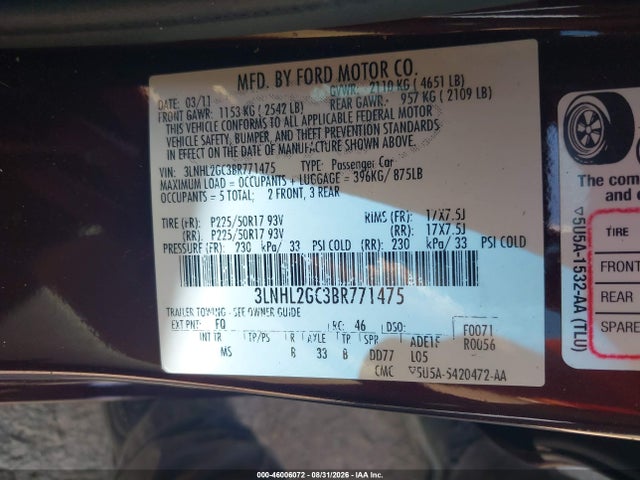 Продаж на аукціоні авто 2011 Lincoln Mkz, vin: 3LNHL2GC3BR771475, номер лоту: 46006072