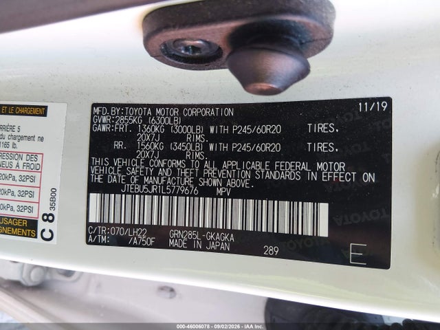 Aukcja sprzedaży 2020 Toyota 4runner Nightshade Special Edition, vin: JTEBU5JR1L5779676, numer aukcji: 46006078