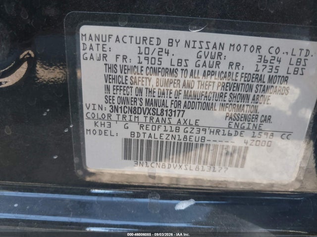 Nissan Versa 1.6 S 2025 3N1CN8DVXSL813177 Image 9