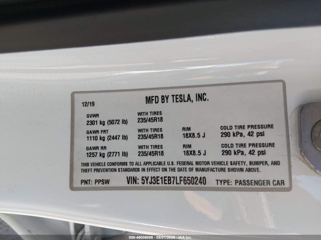 Tesla Model 3 Long Range Dual Motor All-wheel Drive 2020 5YJ3E1EB7LF650240 Image 8