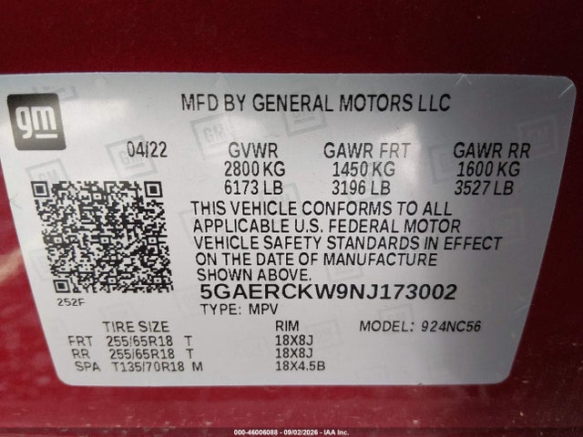 Продажа на аукционе авто 2022 Buick Enclave Fwd Premium, vin: 5GAERCKW9NJ173002, номер лота: 46006088