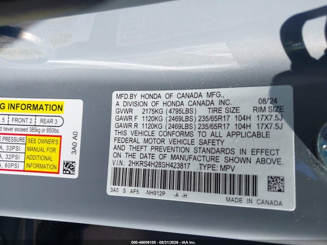 Aukcja sprzedaży 2025 Honda Cr-v Lx Awd, vin: 2HKRS4H28SH423817, numer aukcji: 46006105