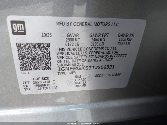 Продаж на аукціоні авто 2026 Chevrolet Traverse Fwd Lt, vin: 1GNERGKS3TJ206521, номер лоту: 46006115