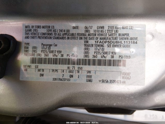 Продажа на аукционе авто 2017 Ford C-max Hybrid Titanium, vin: 1FADP5DU8HL113184, номер лота: 46006136