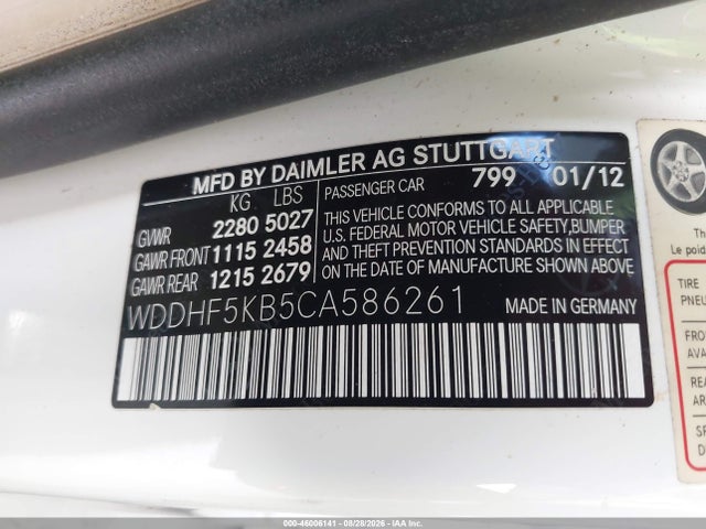 2012 Mercedes-benz E 350 მანქანა იყიდება აუქციონზე, vin: WDDHF5KB5CA586261, აუქციონის ნომერი: 46006141
