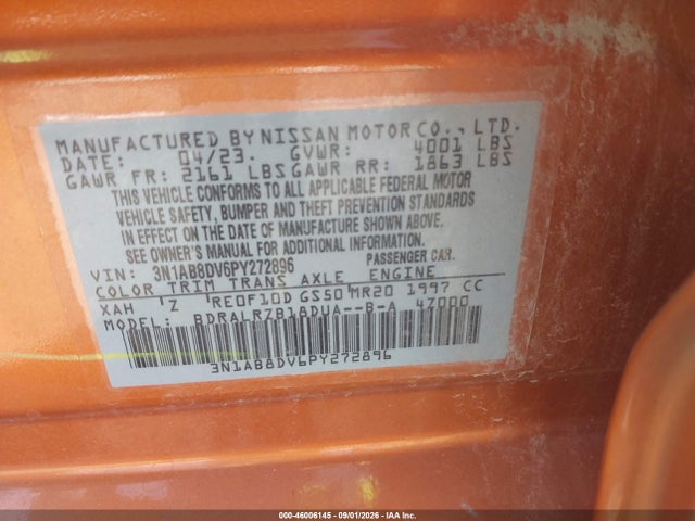 Aukcja sprzedaży 2023 Nissan Sentra Sr Xtronic Cvt, vin: 3N1AB8DV6PY272896, numer aukcji: 46006145