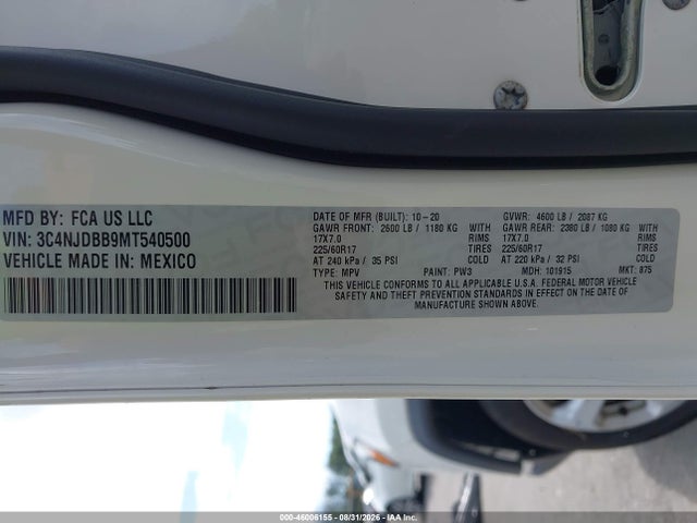 2021 Jeep Compass Latitude 4x4 მანქანა იყიდება აუქციონზე, vin: 3C4NJDBB9MT540500, აუქციონის ნომერი: 46006155
