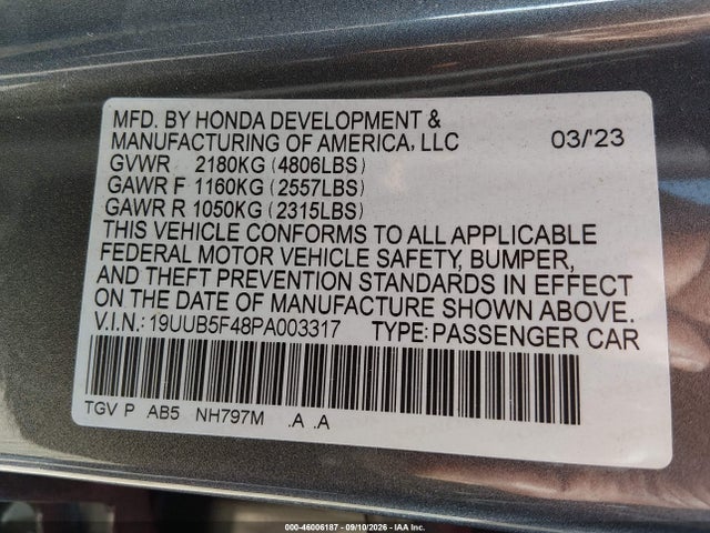 2023 Acura Tlx Technology Package მანქანა იყიდება აუქციონზე, vin: 19UUB5F48PA003317, აუქციონის ნომერი: 46006187
