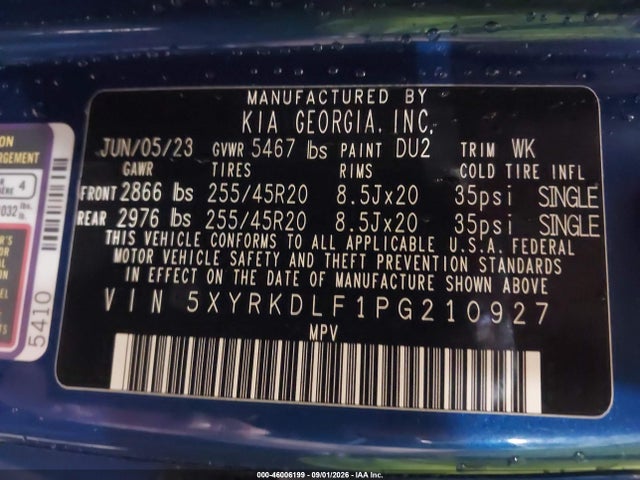 Продаж на аукціоні авто 2023 Kia Sorento Sx, vin: 5XYRKDLF1PG210927, номер лоту: 46006199