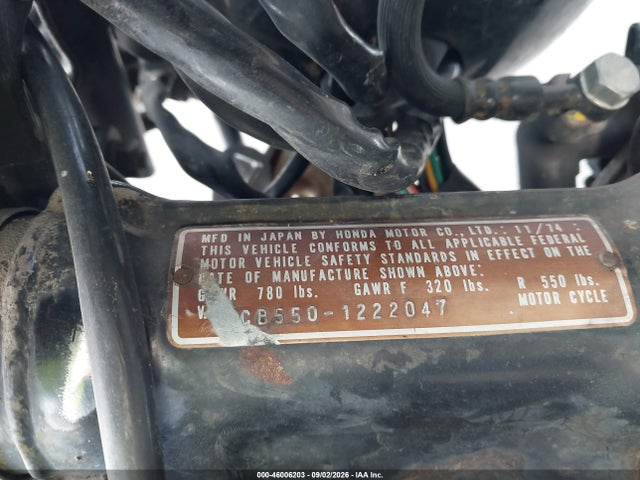 1975 Hond Cb550 მანქანა იყიდება აუქციონზე, vin: CB5501222047, აუქციონის ნომერი: 46006203