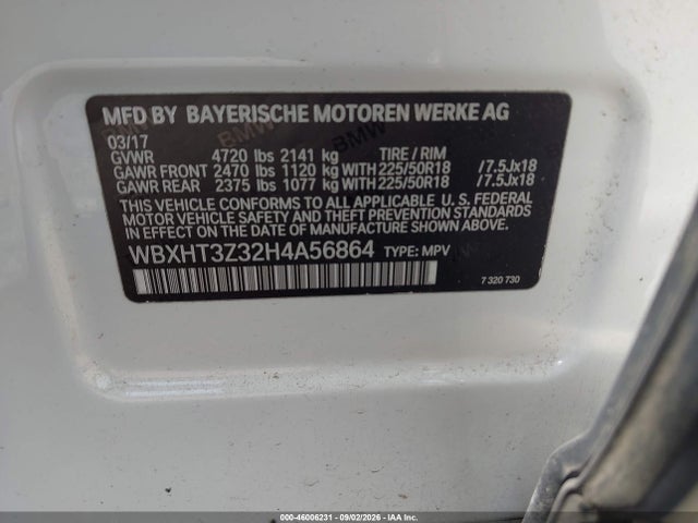 2017 Bmw X1 Xdrive28i მანქანა იყიდება აუქციონზე, vin: WBXHT3Z32H4A56864, აუქციონის ნომერი: 46006231