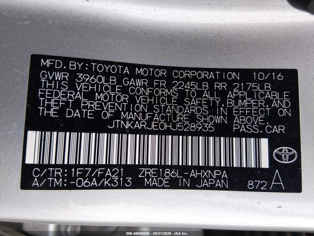 Продажа на аукционе авто 2017 Toyota Corolla Im, vin: JTNKARJE0HJ528935, номер лота: 46006250