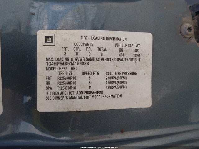 46006282 :رقم المزاد ، 1G4HP54K514159383 vin ، 2001 Buick Lesabre Custom مزاد بيع