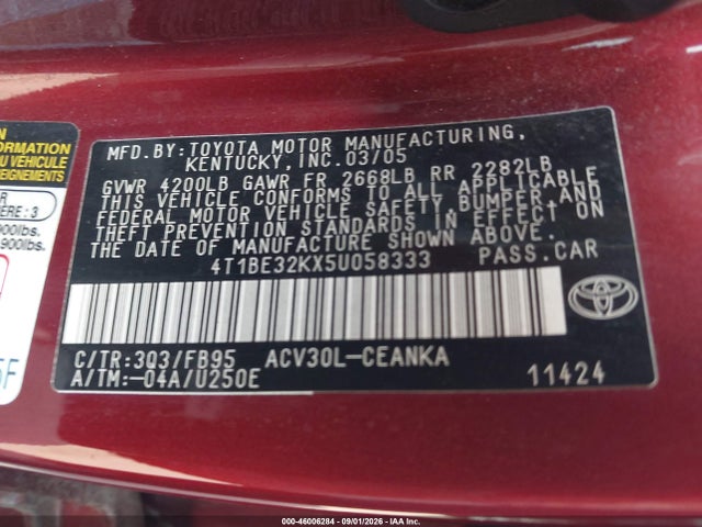 Aukcja sprzedaży 2005 Toyota Camry Le, vin: 4T1BE32KX5U058333, numer aukcji: 46006284
