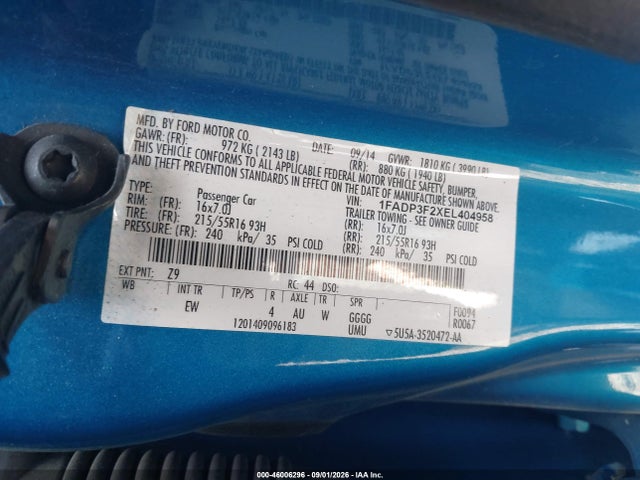 Продаж на аукціоні авто 2014 Ford Focus Se, vin: 1FADP3F2XEL404958, номер лоту: 46006296
