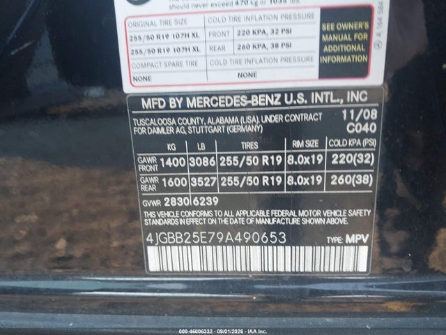 Продажа на аукционе авто 2009 Mercedes-benz Ml 320 Bluetec 4matic, vin: 4JGBB25E79A490653, номер лота: 46006332