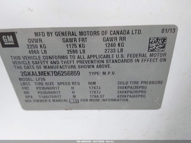 Продаж на аукціоні авто 2013 Gmc Terrain Sle-1, vin: 2GKALMEK7D6256859, номер лоту: 46006356