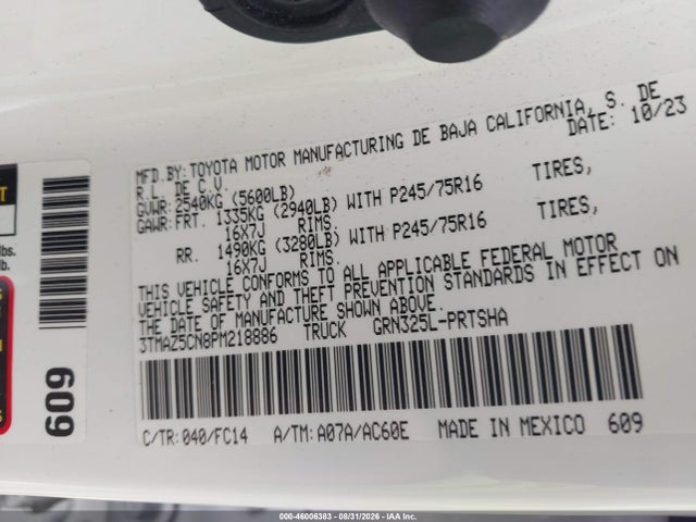 Aukcja sprzedaży 2023 Toyota Tacoma Sr5 V6, vin: 3TMAZ5CN8PM218886, numer aukcji: 46006383
