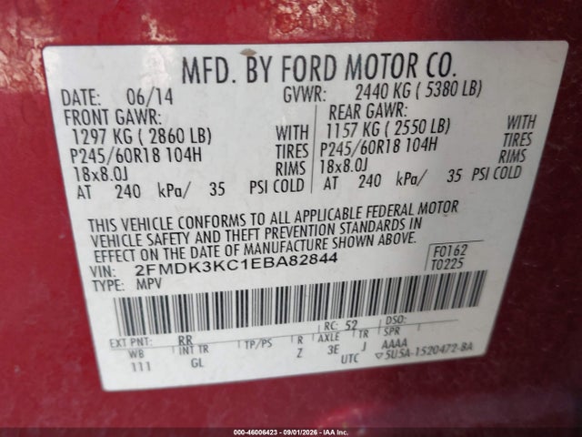 Продажа на аукционе авто 2014 Ford Edge Limited, vin: 2FMDK3KC1EBA82844, номер лота: 46006423