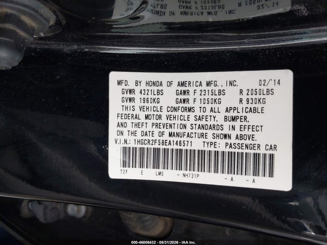 Продаж на аукціоні авто 2014 Honda Accord Sport, vin: 1HGCR2F58EA146571, номер лоту: 46006432