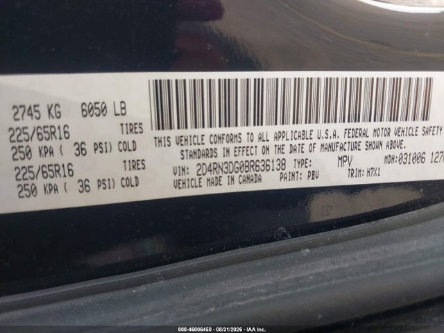 Aukcja sprzedaży 2011 Dodge Grand Caravan Mainstreet, vin: 2D4RN3DG0BR636138, numer aukcji: 46006450