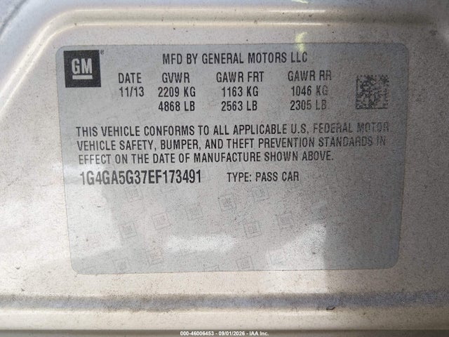 46006453 :رقم المزاد ، 1G4GA5G37EF173491 vin ، 2014 Buick Lacrosse مزاد بيع