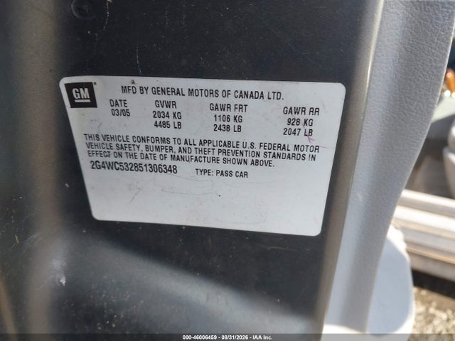 Продаж на аукціоні авто 2005 Buick Lacrosse Cx, vin: 2G4WC532851306348, номер лоту: 46006459