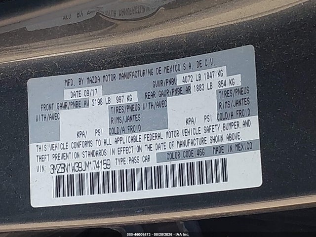 Продаж на аукціоні авто 2018 Mazda Mazda3 Grand Touring, vin: 3MZBN1W39JM174159, номер лоту: 46006473