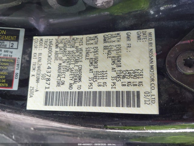 Продаж на аукціоні авто 2012 Nissan Frontier Sv, vin: 1N6AD0CW1CC437871, номер лоту: 46006521