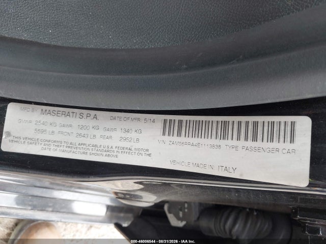 46006544 :رقم المزاد ، ZAM56RRA4E1113838 vin ، 2014 Maserati Quattroporte S Q4 مزاد بيع