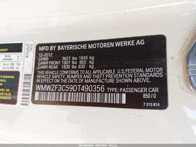 Продажа на аукционе авто 2013 Mini Clubman Cooper, vin: WMWZF3C59DT490356, номер лота: 46006609