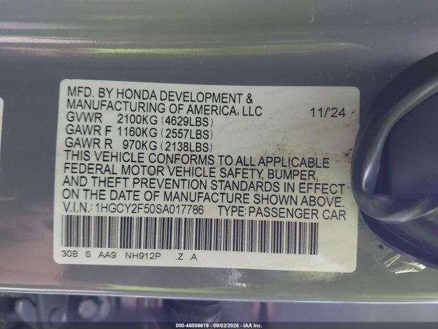 Продаж на аукціоні авто 2025 Honda Accord Hybrid Sport, vin: 1HGCY2F50SA017786, номер лоту: 46006619