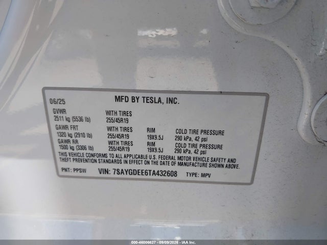 7SAYGDEE6TA432608 Tesla Model Y All-wheel Drive/long Range Launch Series/premium All-wheel Drive