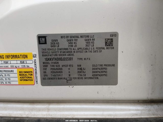 Продаж на аукціоні авто 2013 Gmc Acadia Denali, vin: 1GKKVTKD8DJ203301, номер лоту: 46006636