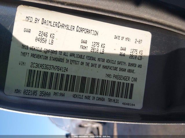 Продаж на аукціоні авто 2007 Chrysler 300 Touring, vin: 2C3KA53G37H764124, номер лоту: 46006640