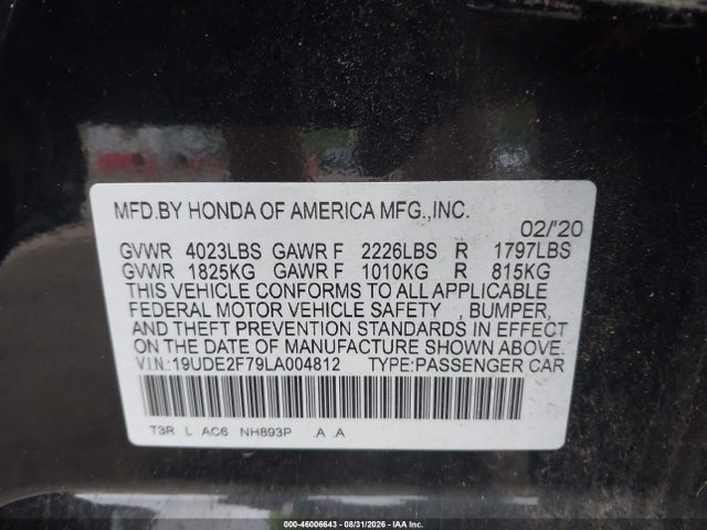Aukcja sprzedaży 2020 Acura Ilx Premium Package/technology Package, vin: 19UDE2F79LA004812, numer aukcji: 46006643