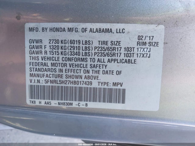 Honda ODYSSEY LX 2017 5FNRL5H27HB017439 Image 9