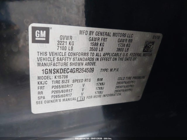 Продаж на аукціоні авто 2016 Chevrolet Tahoe Commercial Fleet, vin: 1GNSKDEC4GR264509, номер лоту: 46006700