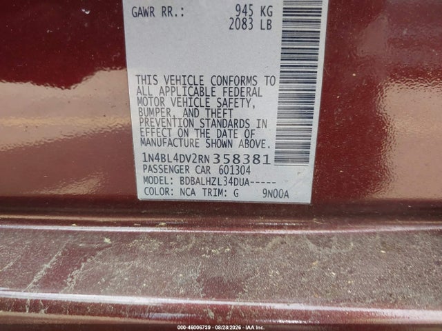 Продаж на аукціоні авто 2024 Nissan Altima Sv Fwd, vin: 1N4BL4DV2RN358381, номер лоту: 46006739