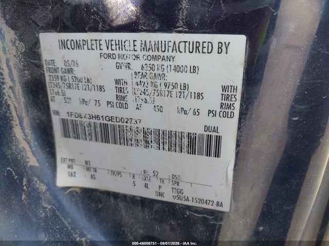 Aukcja sprzedaży 2016 Ford F-350 Chassis Xl, vin: 1FD8X3H61GED02737, numer aukcji: 46006751