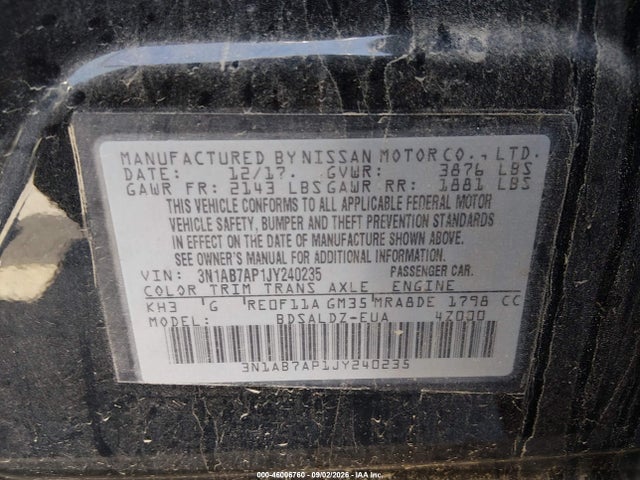 3N1AB7AP1JY240235 Nissan SENTRA SV