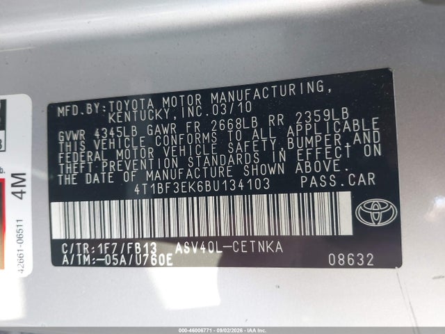 Aukcja sprzedaży 2011 Toyota Camry Le, vin: 4T1BF3EK6BU134103, numer aukcji: 46006771