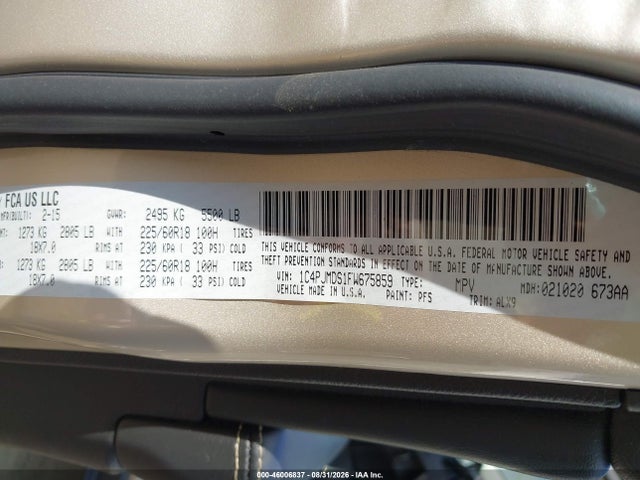 46006837 :رقم المزاد ، 1C4PJMDS1FW675859 vin ، 2015 Jeep Cherokee Limited مزاد بيع