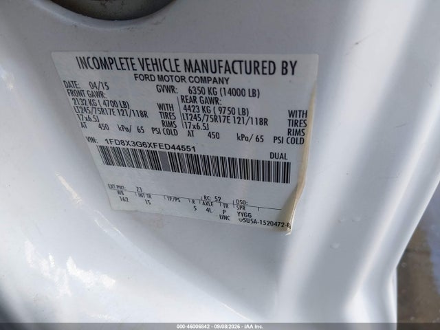 Aukcja sprzedaży 2015 Ford F-350 Chassis Xl, vin: 1FD8X3G6XFED44551, numer aukcji: 46006842