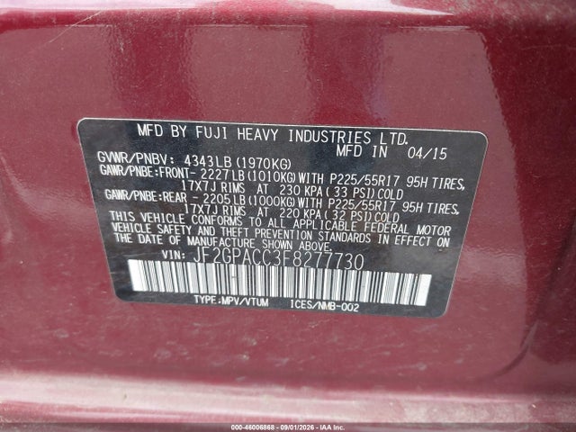 Продажа на аукционе авто 2015 Subaru Xv Crosstrek 2.0 Premium, vin: JF2GPACC3F8277730, номер лота: 46006868