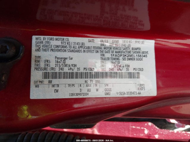 Aukcja sprzedaży 2014 Ford Focus Se, vin: 1FADP3K29EL158345, numer aukcji: 46006875